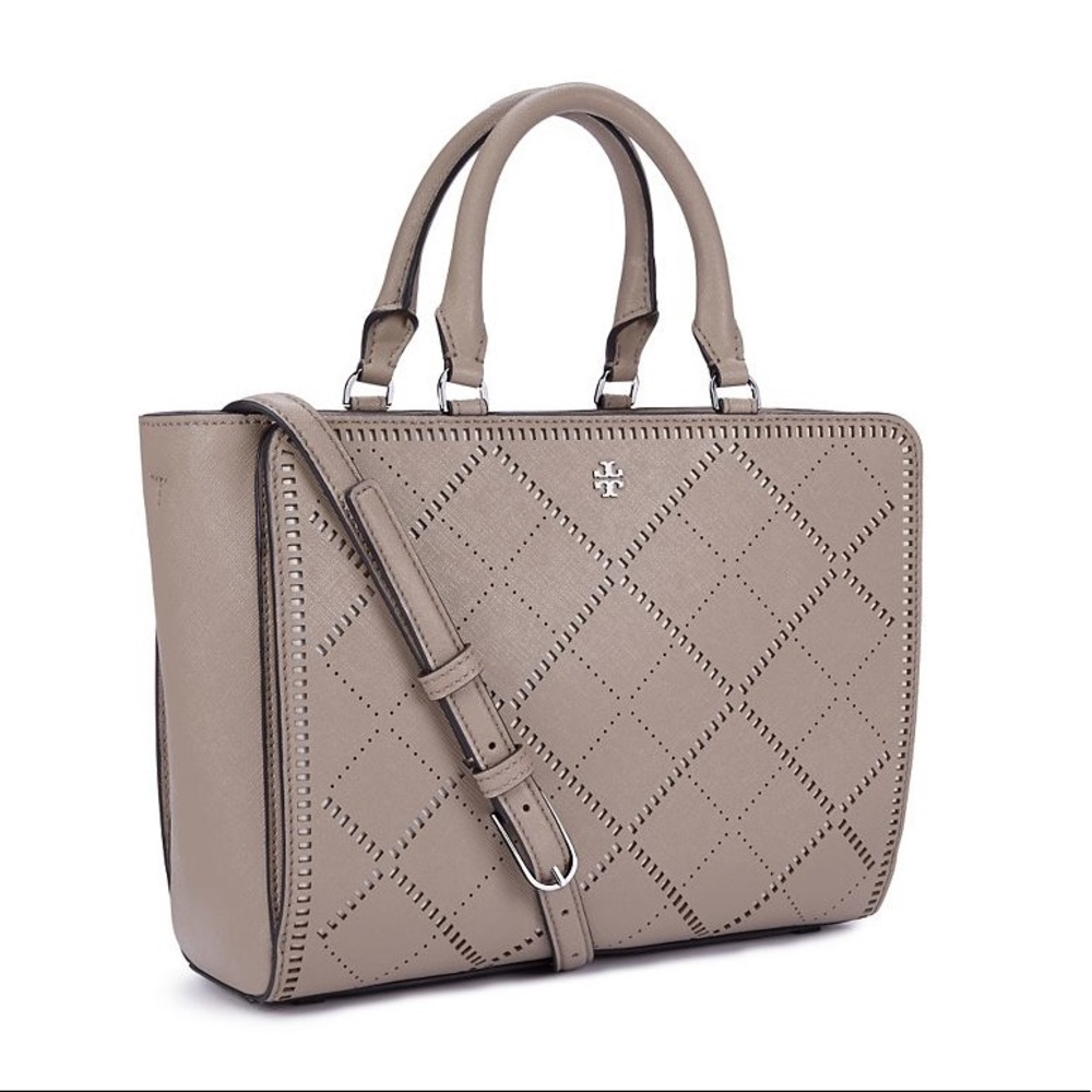 Tory Burch French Grey Robinson Crosshatch Satchel Lightly used great condition